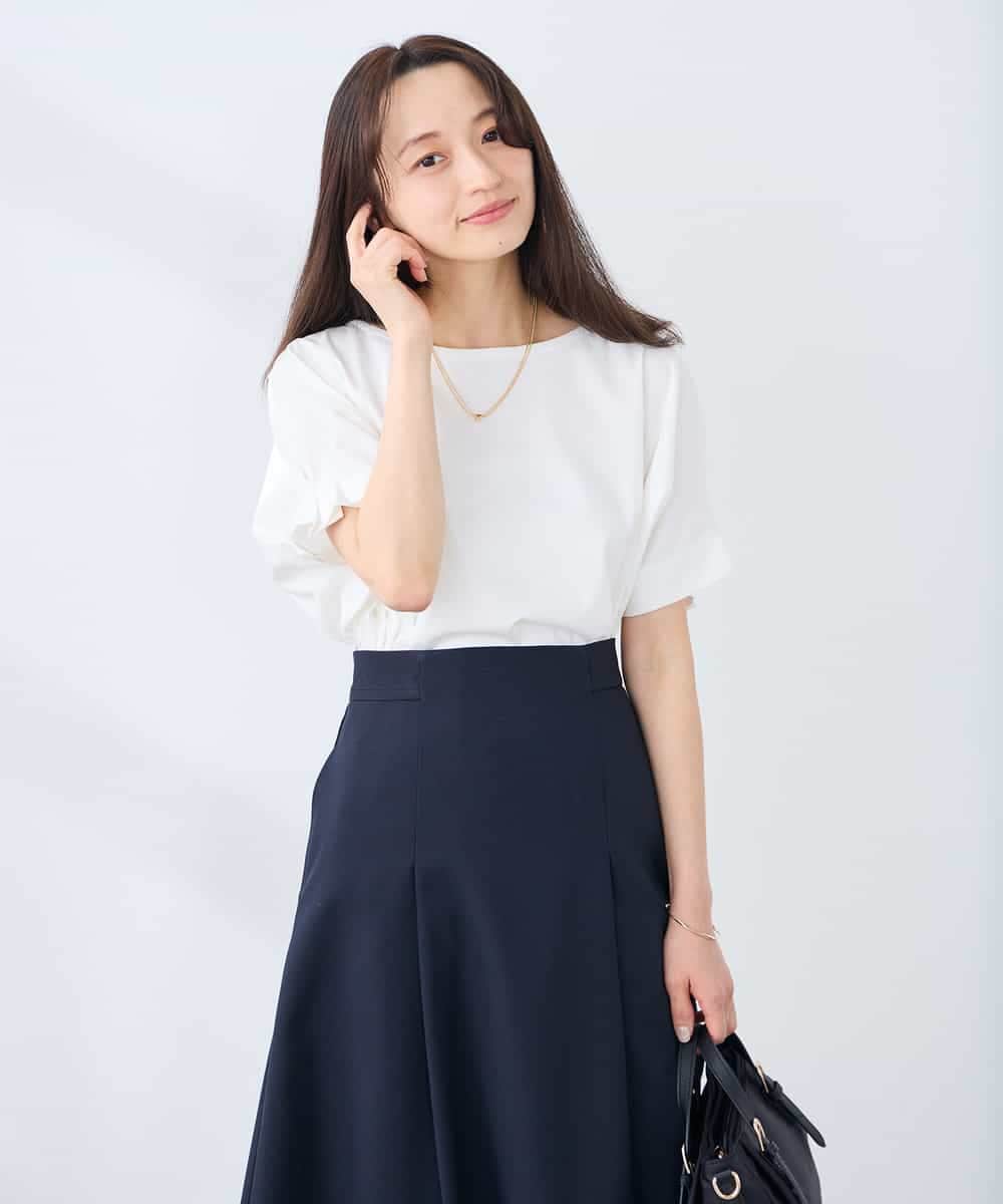 K3KGD37035 a.v.v Elmi(アー・ヴェ・ヴェ) 【低身長サイズ】タックドルマンスリーブカットソー【接触冷感/UVカット/コットン 100%】 オレンジ