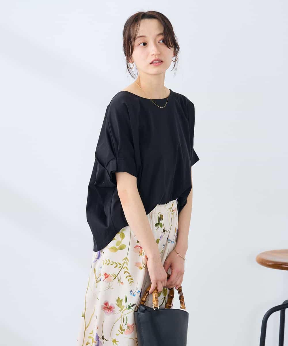 K3KGD37035 a.v.v Elmi(アー・ヴェ・ヴェ) 【低身長サイズ】タックドルマンスリーブカットソー【接触冷感/UVカット/コットン 100%】 オレンジ