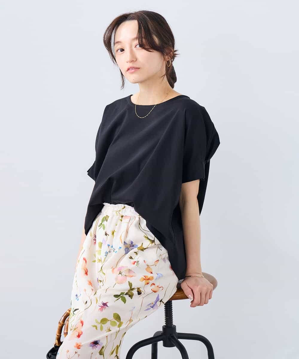 K3KGD37035 a.v.v Elmi(アー・ヴェ・ヴェ) 【低身長サイズ】タックドルマンスリーブカットソー【接触冷感/UVカット/コットン 100%】 オレンジ