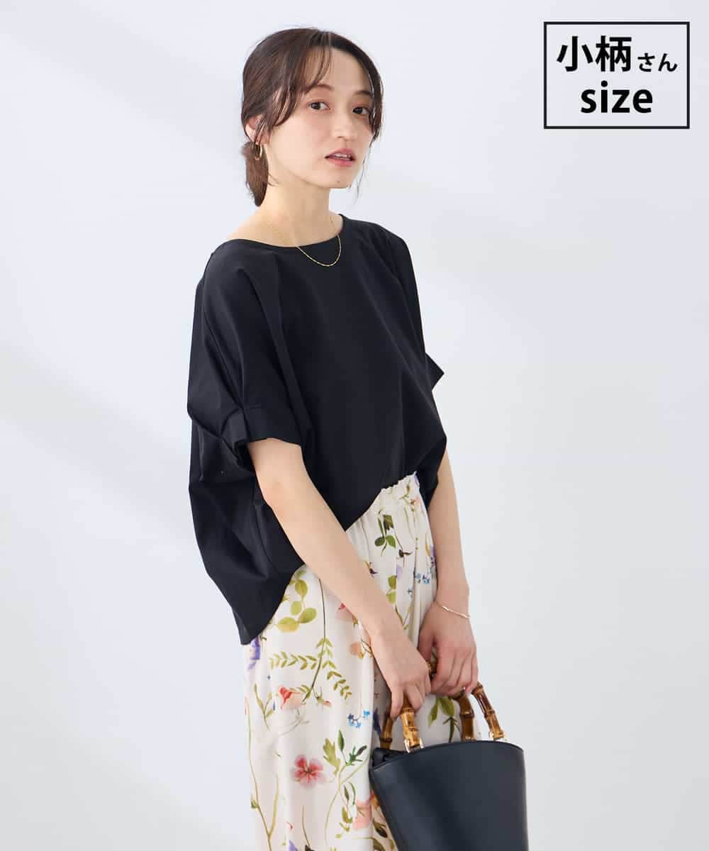 K3KGD37035 a.v.v Elmi(アー・ヴェ・ヴェ) 【低身長サイズ】タックドルマンスリーブカットソー【接触冷感/UVカット/コットン 100%】 ブラック