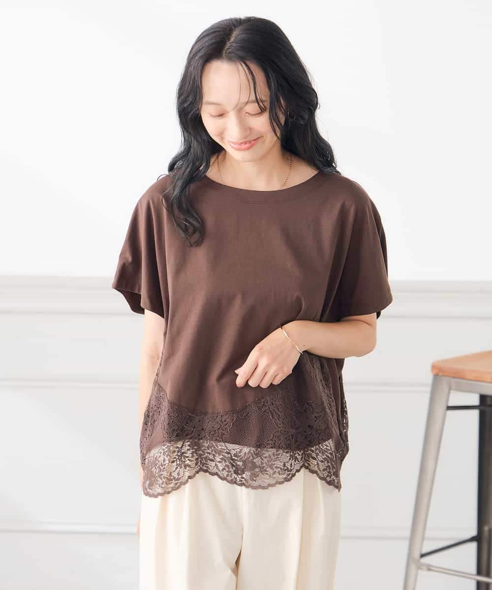 K3KID33044 a.v.v Elmi(アー・ヴェ・ヴェ) 【低身長サイズ】ウェーブレースヘムTシャツ ブラウン