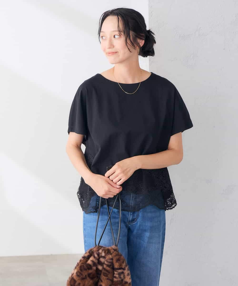 K3KID33044 a.v.v Elmi(アー・ヴェ・ヴェ) 【低身長サイズ】ウェーブレースヘムTシャツ ブラウン