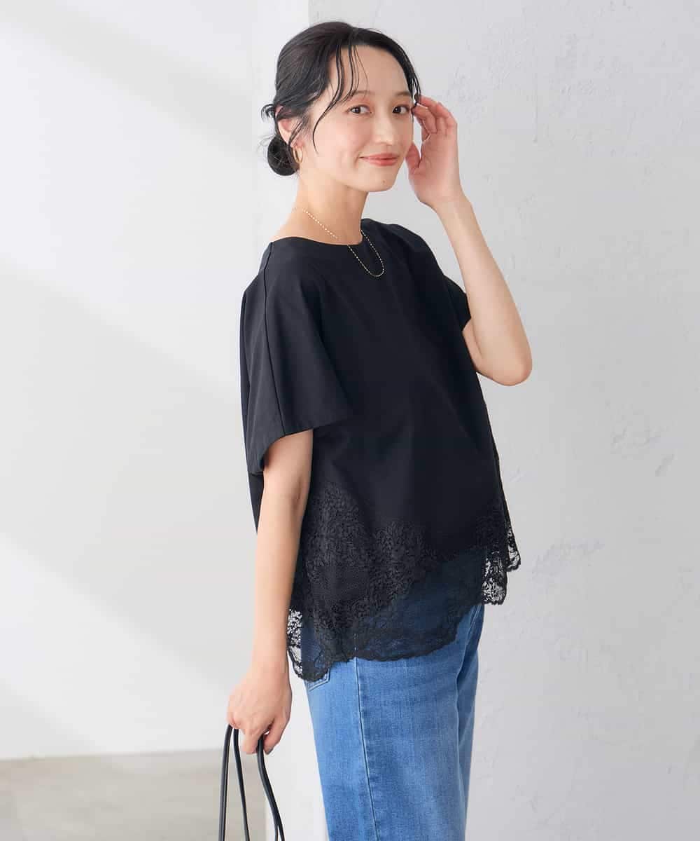 K3KID33044 a.v.v Elmi(アー・ヴェ・ヴェ) 【低身長サイズ】ウェーブレースヘムTシャツ ブラウン
