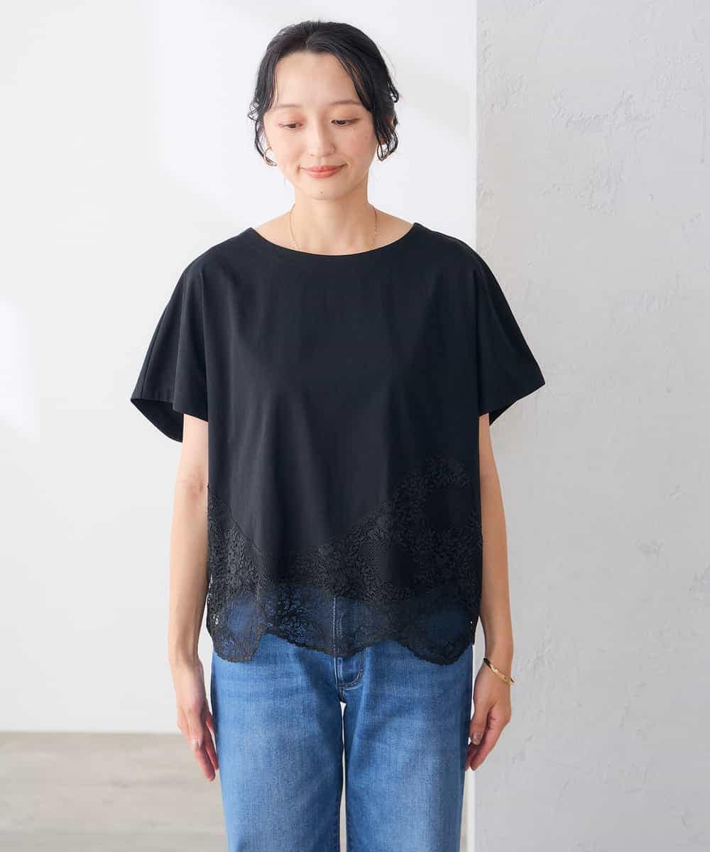 K3KID33044 a.v.v Elmi(アー・ヴェ・ヴェ) 【低身長サイズ】ウェーブレースヘムTシャツ ブラウン