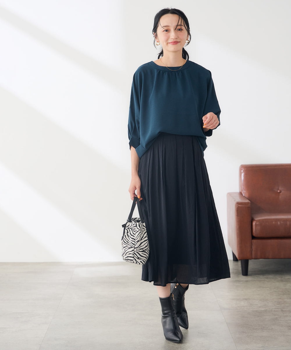 K3KKD23044 a.v.v Elmi(アー・ヴェ・ヴェ) 【低身長サイズ】ギャザーネック ドルマンスリーブ トップス グリーン