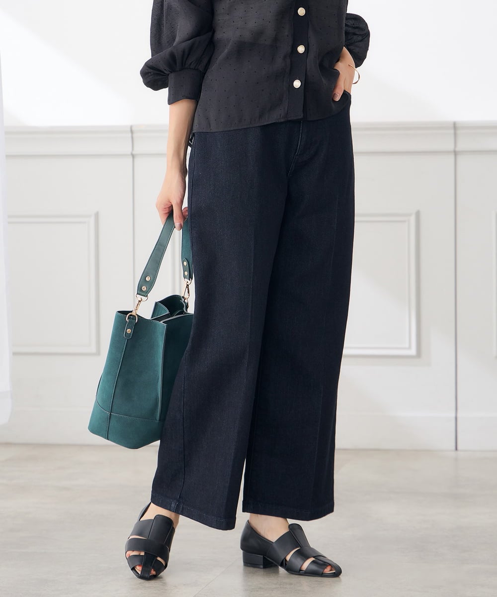 K3LAG05059 a.v.v Elmi(アー・ヴェ・ヴェ) 【低身長サイズ】ストレッチデニムワイドパンツ ブルー