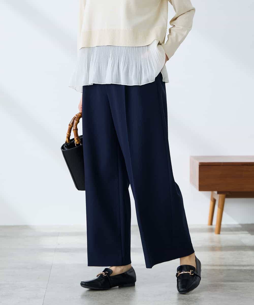 K3LDD20059 a.v.v Elmi(アー・ヴェ・ヴェ) 【低身長サイズ】【洗える】ハイウエストワイドパンツ ネイビー