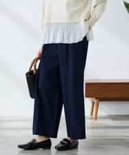 K3LDD20059 a.v.v Elmi(アー・ヴェ・ヴェ) 【低身長サイズ】【洗える】ハイウエストワイドパンツ ネイビー