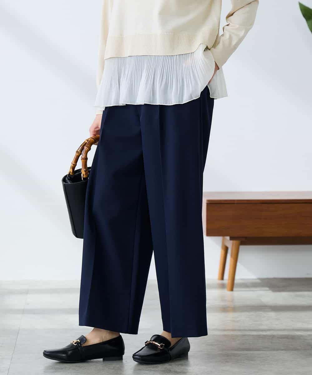 K3LDD20059 a.v.v Elmi(アー・ヴェ・ヴェ) 【低身長サイズ】【洗える】ハイウエストワイドパンツ ネイビー