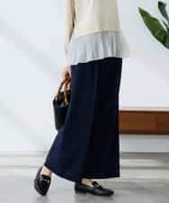 K3LDD20059 a.v.v Elmi(アー・ヴェ・ヴェ) 【低身長サイズ】【洗える】ハイウエストワイドパンツ ネイビー