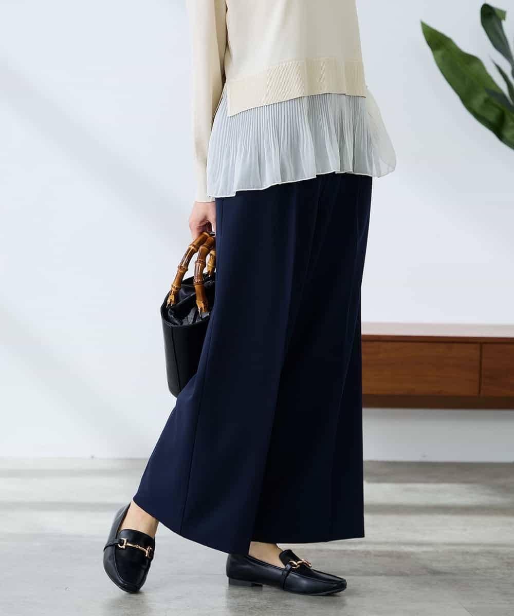 K3LDD20059 a.v.v Elmi(アー・ヴェ・ヴェ) 【低身長サイズ】【洗える】ハイウエストワイドパンツ ネイビー