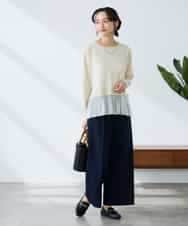 K3LDD20059 a.v.v Elmi(アー・ヴェ・ヴェ) 【低身長サイズ】【洗える】ハイウエストワイドパンツ ネイビー