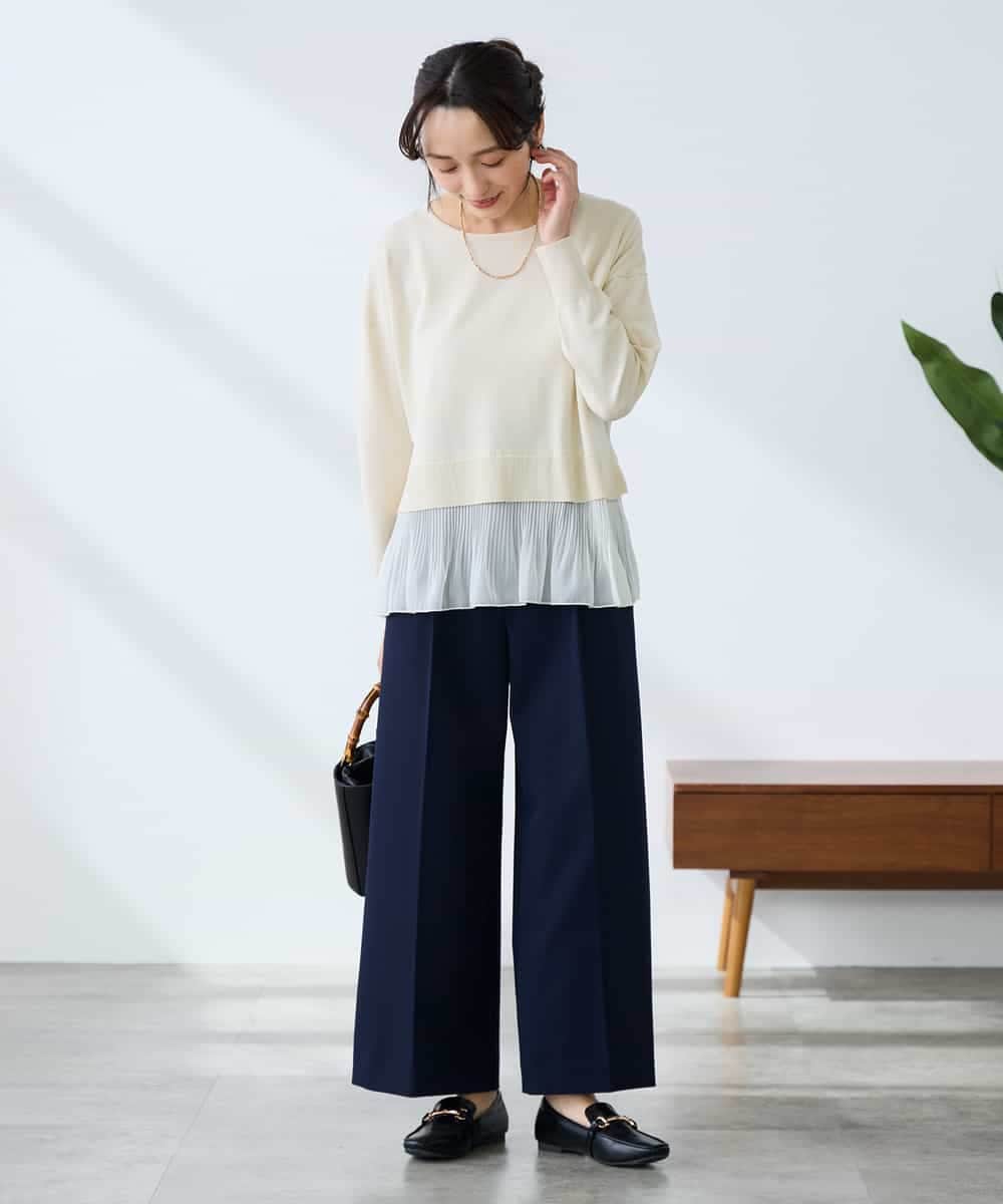 K3LDD20059 a.v.v Elmi(アー・ヴェ・ヴェ) 【低身長サイズ】【洗える】ハイウエストワイドパンツ ネイビー