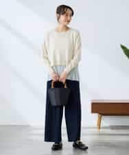 K3LDD20059 a.v.v Elmi(アー・ヴェ・ヴェ) 【低身長サイズ】【洗える】ハイウエストワイドパンツ ネイビー