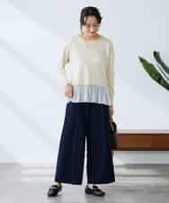 K3LDD20059 a.v.v Elmi(アー・ヴェ・ヴェ) 【低身長サイズ】【洗える】ハイウエストワイドパンツ ネイビー