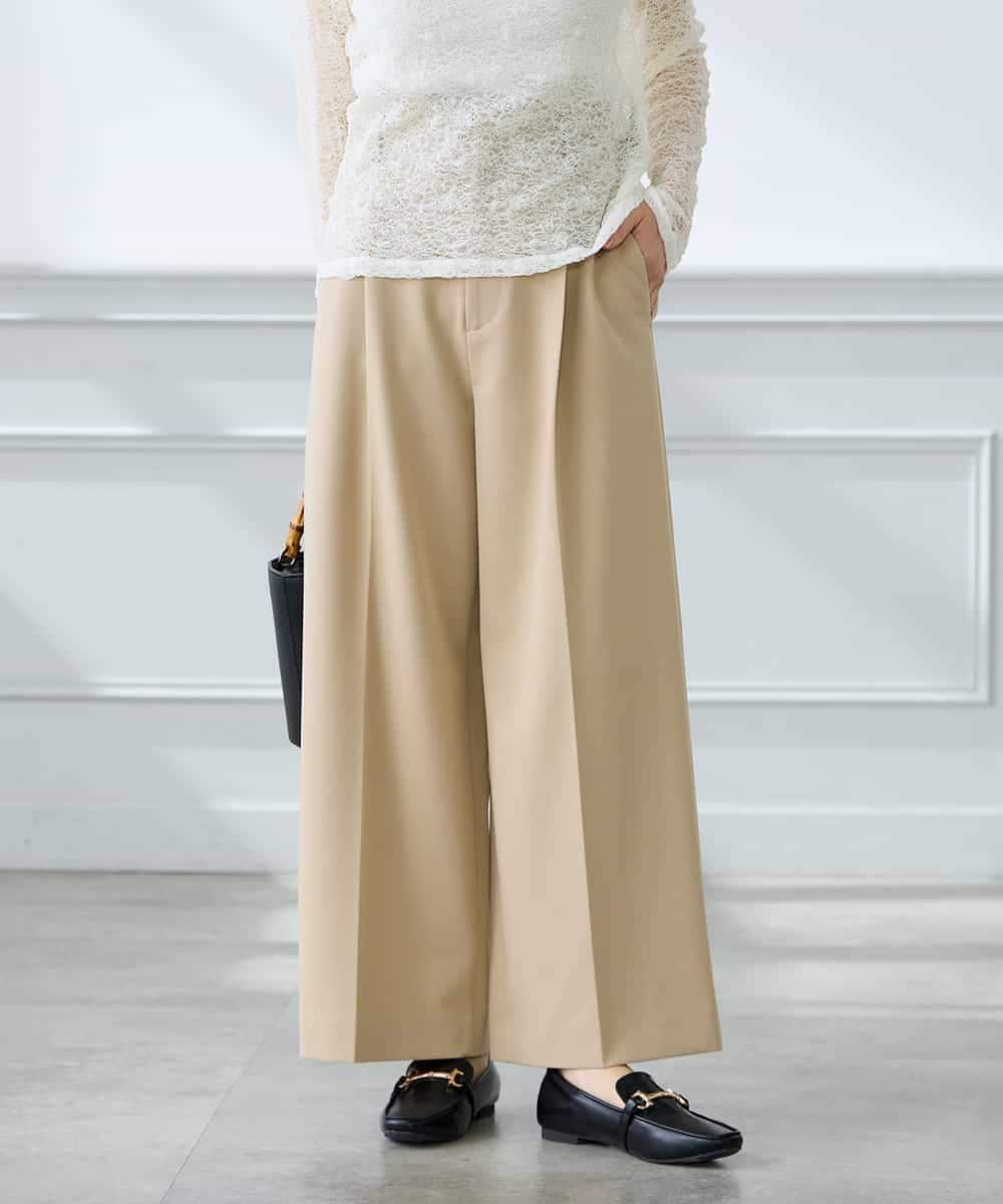 K3LDD20059 a.v.v Elmi(アー・ヴェ・ヴェ) 【低身長サイズ】【洗える】ハイウエストワイドパンツ ネイビー