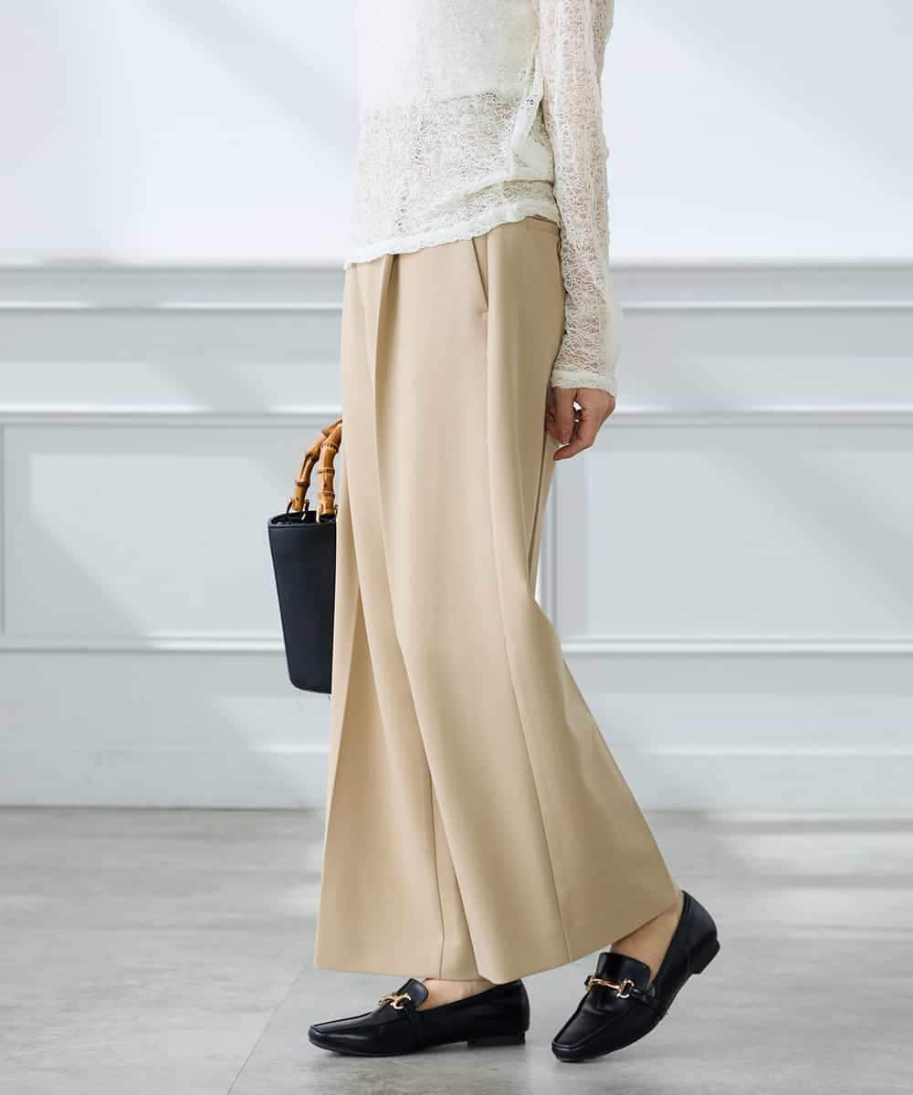 K3LDD20059 a.v.v Elmi(アー・ヴェ・ヴェ) 【低身長サイズ】【洗える】ハイウエストワイドパンツ ネイビー