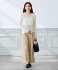 K3LDD20059 a.v.v Elmi(アー・ヴェ・ヴェ) 【低身長サイズ】【洗える】ハイウエストワイドパンツ ネイビー