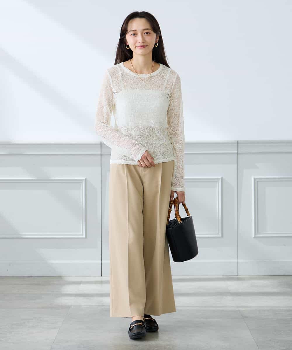 K3LDD20059 a.v.v Elmi(アー・ヴェ・ヴェ) 【低身長サイズ】【洗える】ハイウエストワイドパンツ ネイビー