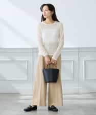 K3LDD20059 a.v.v Elmi(アー・ヴェ・ヴェ) 【低身長サイズ】【洗える】ハイウエストワイドパンツ ネイビー