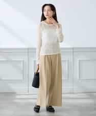 K3LDD20059 a.v.v Elmi(アー・ヴェ・ヴェ) 【低身長サイズ】【洗える】ハイウエストワイドパンツ ネイビー