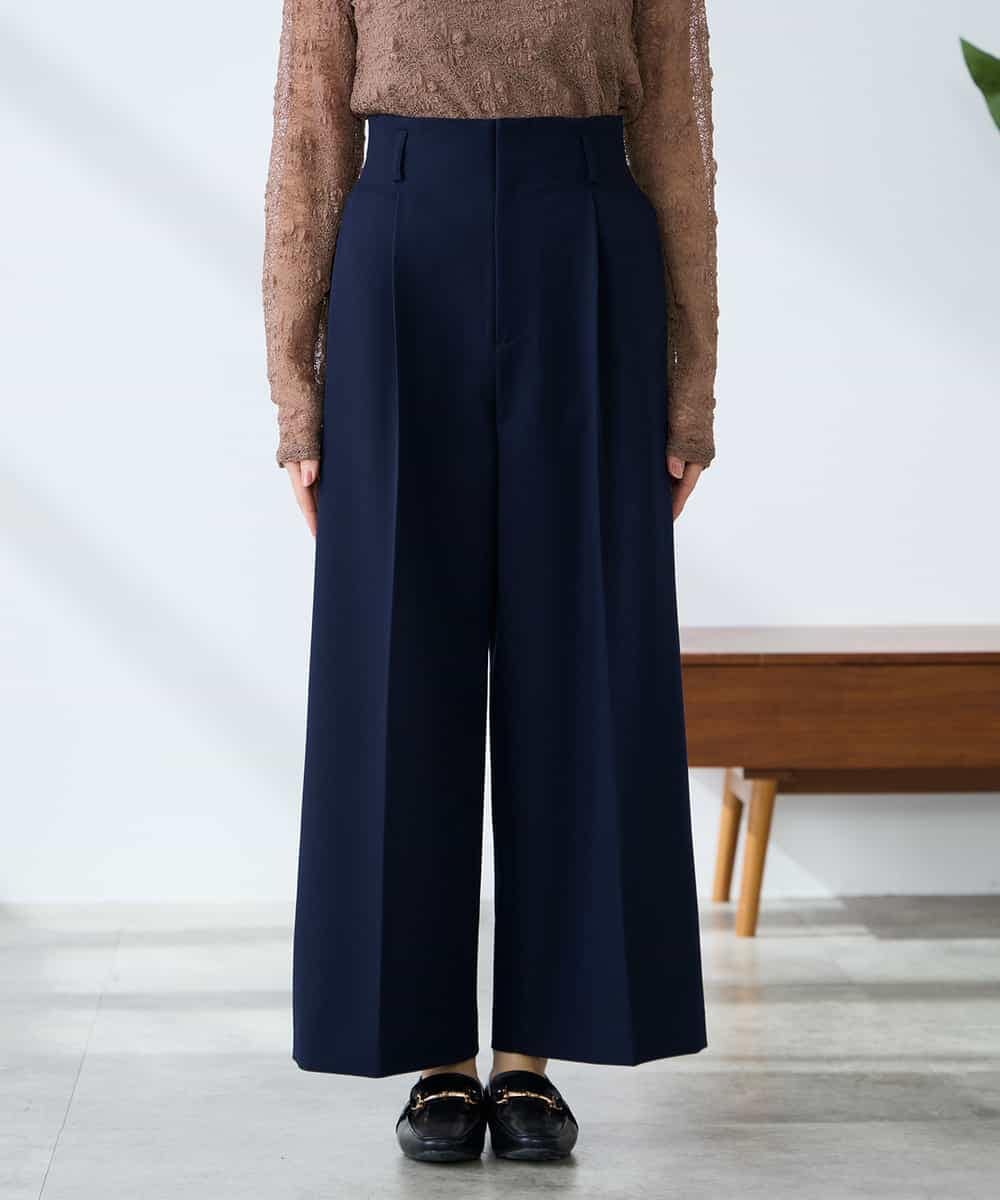 K3LDD20059 a.v.v Elmi(アー・ヴェ・ヴェ) 【低身長サイズ】【洗える】ハイウエストワイドパンツ ネイビー