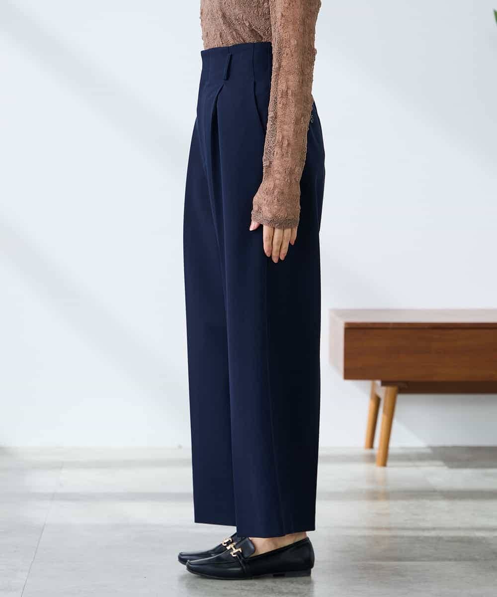 K3LDD20059 a.v.v Elmi(アー・ヴェ・ヴェ) 【低身長サイズ】【洗える】ハイウエストワイドパンツ ネイビー