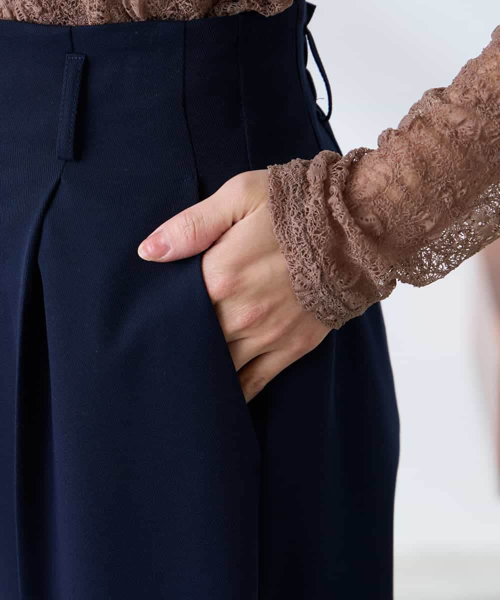 K3LDD20059 a.v.v Elmi(アー・ヴェ・ヴェ) 【低身長サイズ】【洗える】ハイウエストワイドパンツ ネイビー