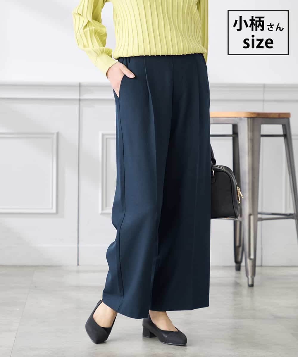 K3LFD03049 a.v.v Elmi(アー・ヴェ・ヴェ) 【低身長サイズ/caho様ご紹介】［支持率NO.1/イージーケア/ストレッチ］スッキリ見えワイドパンツ ネイビー