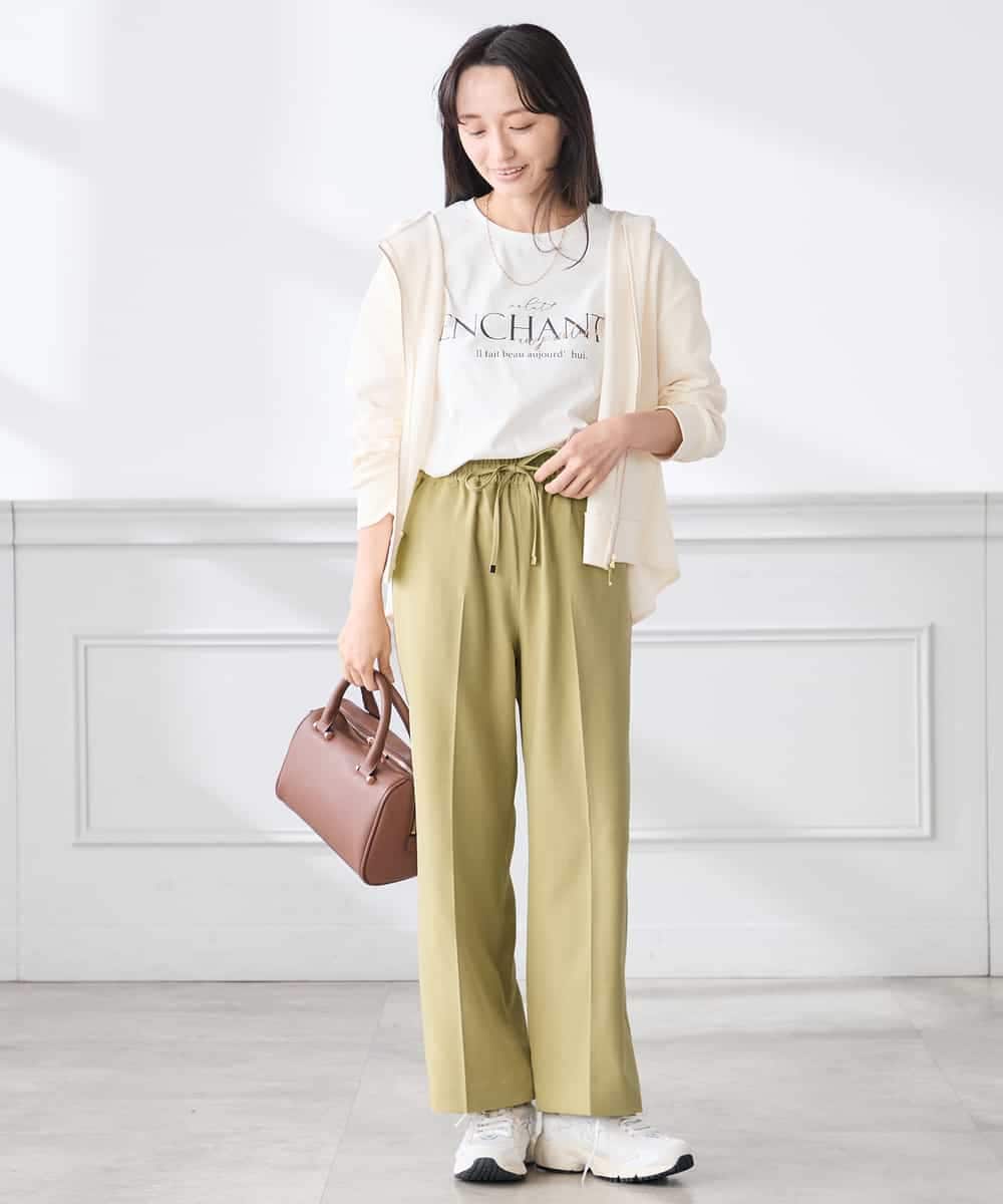 K3LFD05049 a.v.v Elmi(アー・ヴェ・ヴェ) 【低身長サイズ】［支持率NO.1/イージーケア］イージーワイドパンツ ライトカーキ