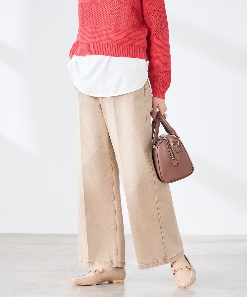 K3LFD27059 a.v.v Elmi(アー・ヴェ・ヴェ) 【低身長サイズ】ワイドデニムパンツ ベージュ