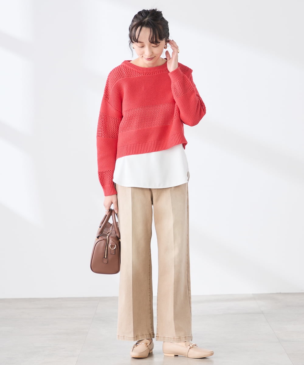 K3LFD27059 a.v.v Elmi(アー・ヴェ・ヴェ) 【低身長サイズ】ワイドデニムパンツ ベージュ