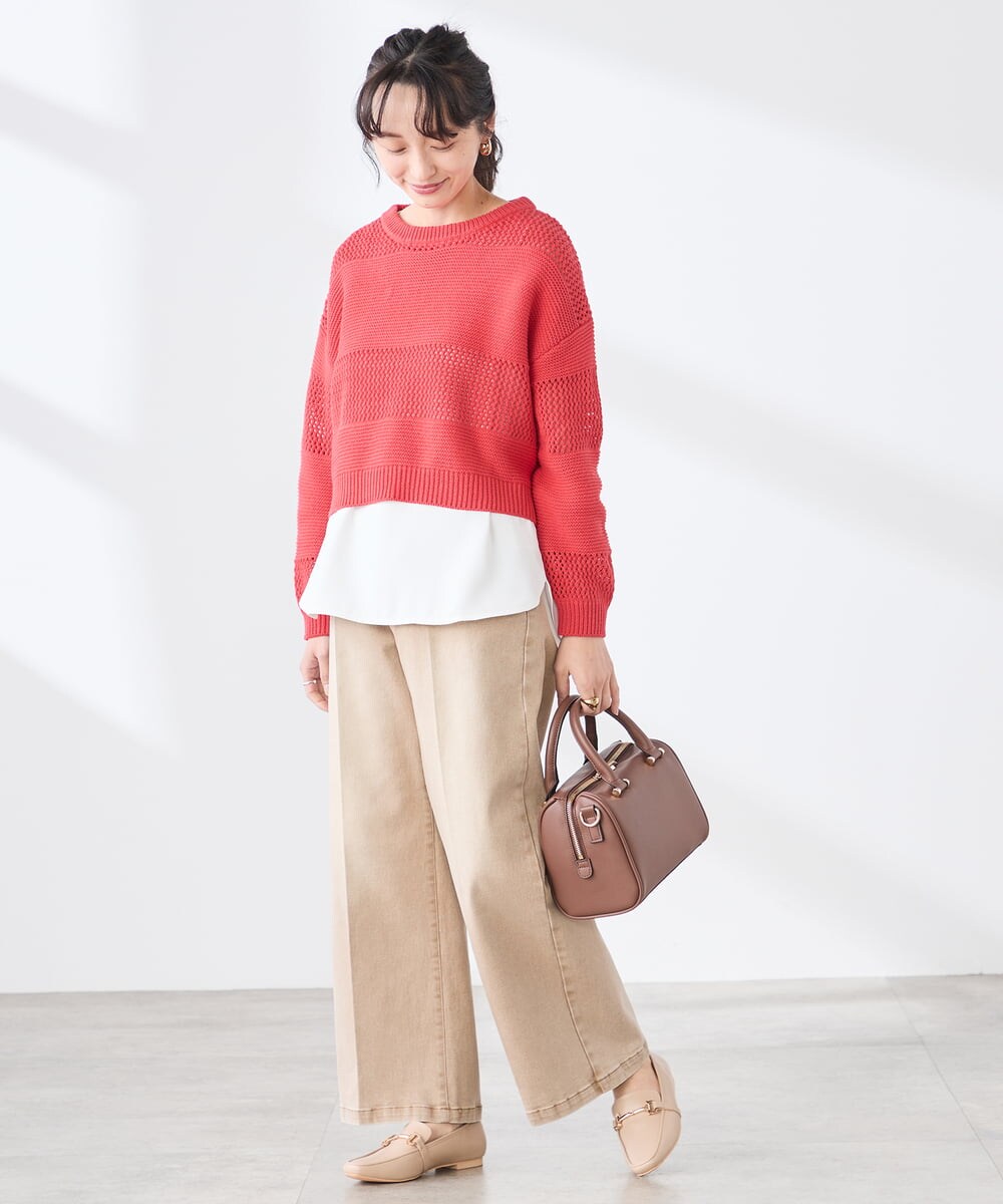 K3LFD27059 a.v.v Elmi(アー・ヴェ・ヴェ) 【低身長サイズ】ワイドデニムパンツ ベージュ