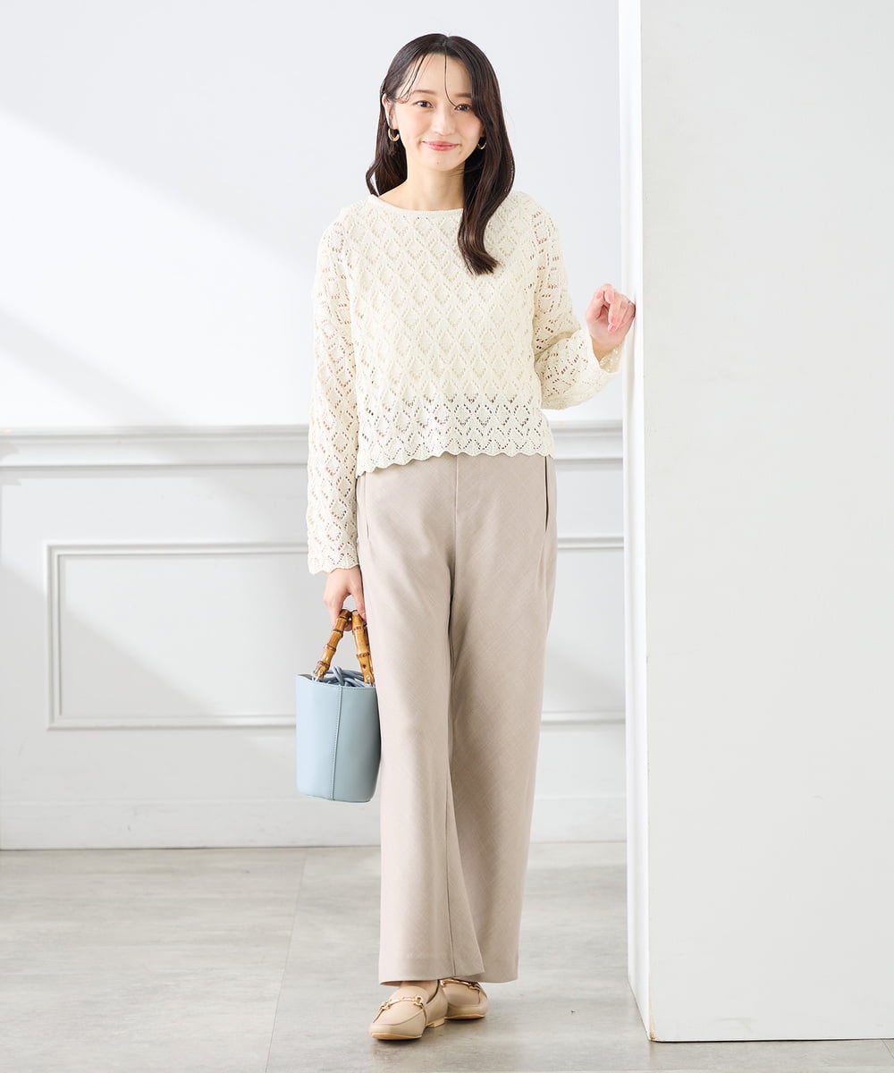 K3LFD31059 a.v.v Elmi(アー・ヴェ・ヴェ) 【低身長サイズ】【洗える】バイアスイージーパンツ ベージュ