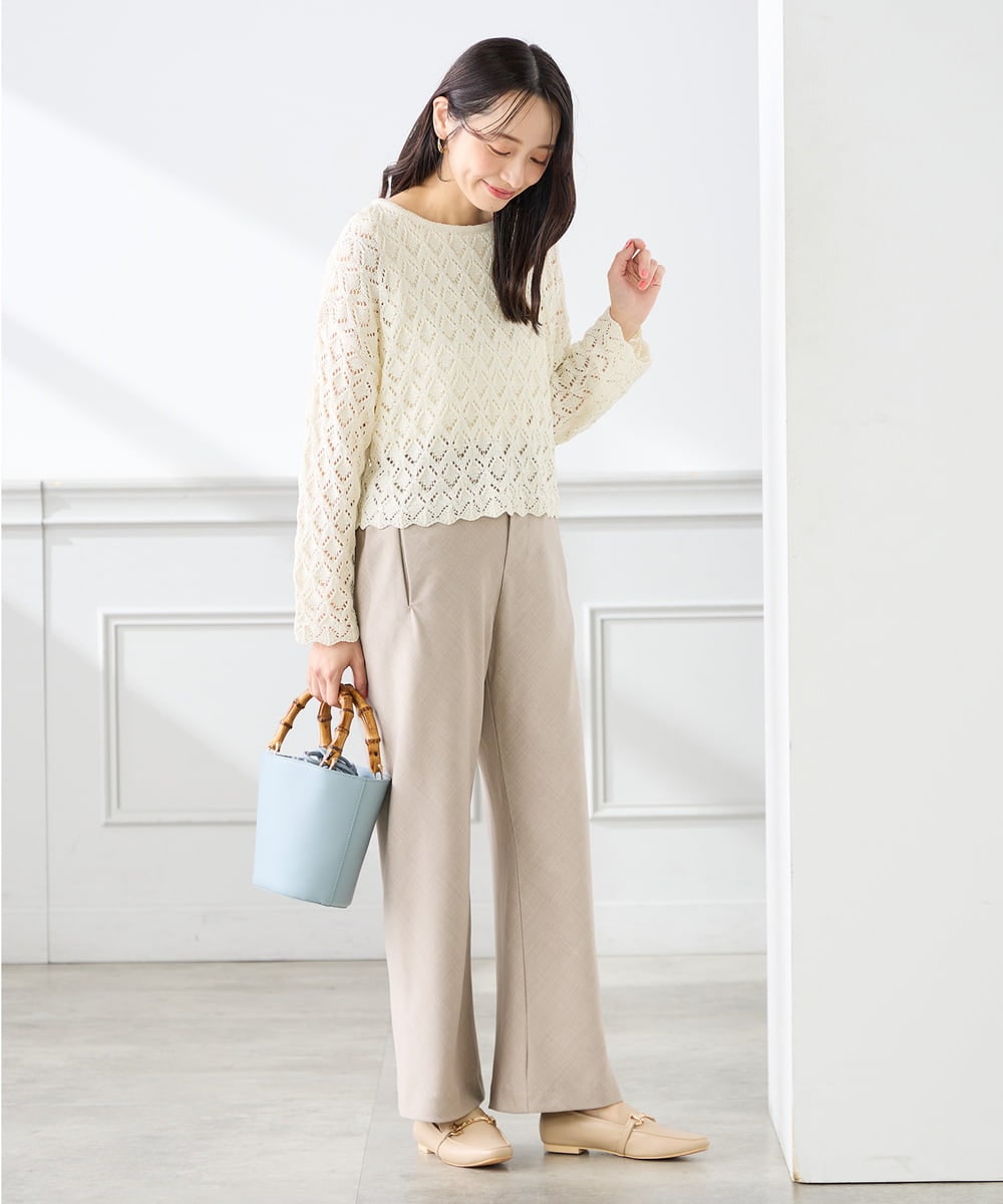 K3LFD31059 a.v.v Elmi(アー・ヴェ・ヴェ) 【低身長サイズ】【洗える】バイアスイージーパンツ ベージュ