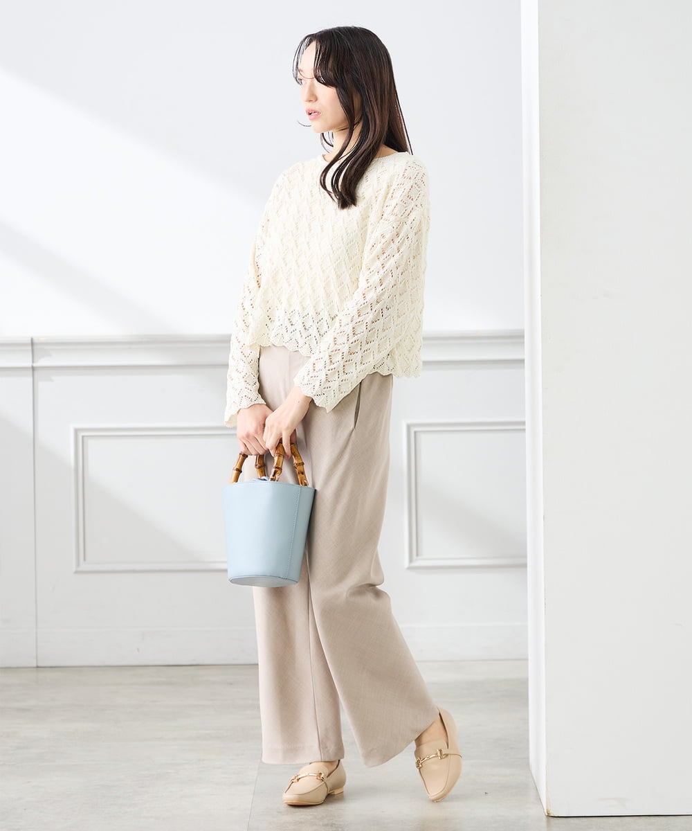 K3LFD31059 a.v.v Elmi(アー・ヴェ・ヴェ) 【低身長サイズ】【洗える】バイアスイージーパンツ ベージュ