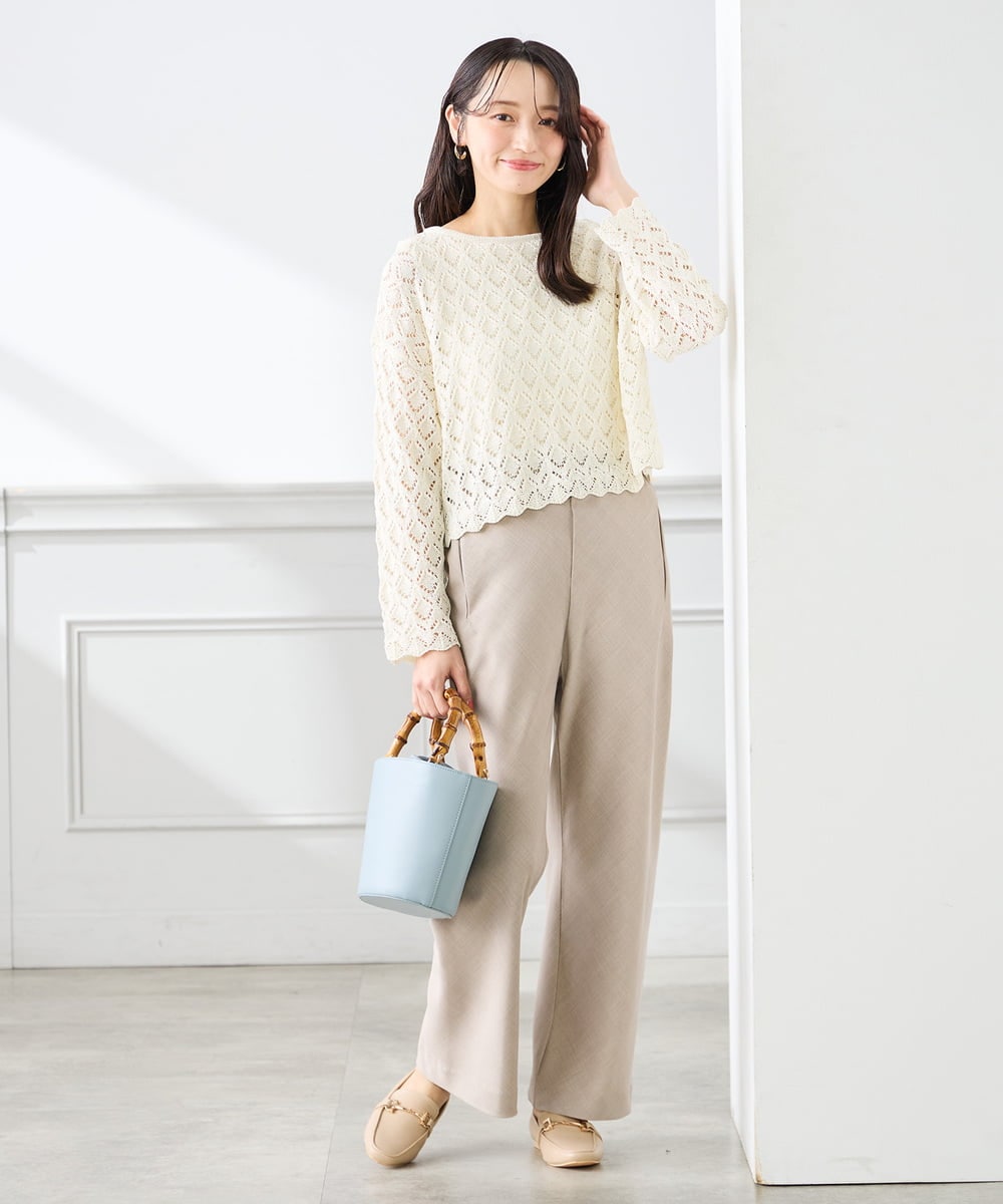 K3LFD31059 a.v.v Elmi(アー・ヴェ・ヴェ) 【低身長サイズ】【洗える】バイアスイージーパンツ ベージュ