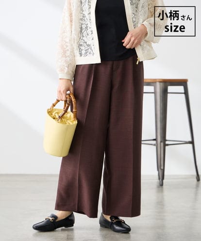 K3LGD11059 a.v.v Elmi 【低身長サイズ/接触冷感/UVカット】リネンライク2タックワイドパンツ【セットアップ対応/アンチピリング】