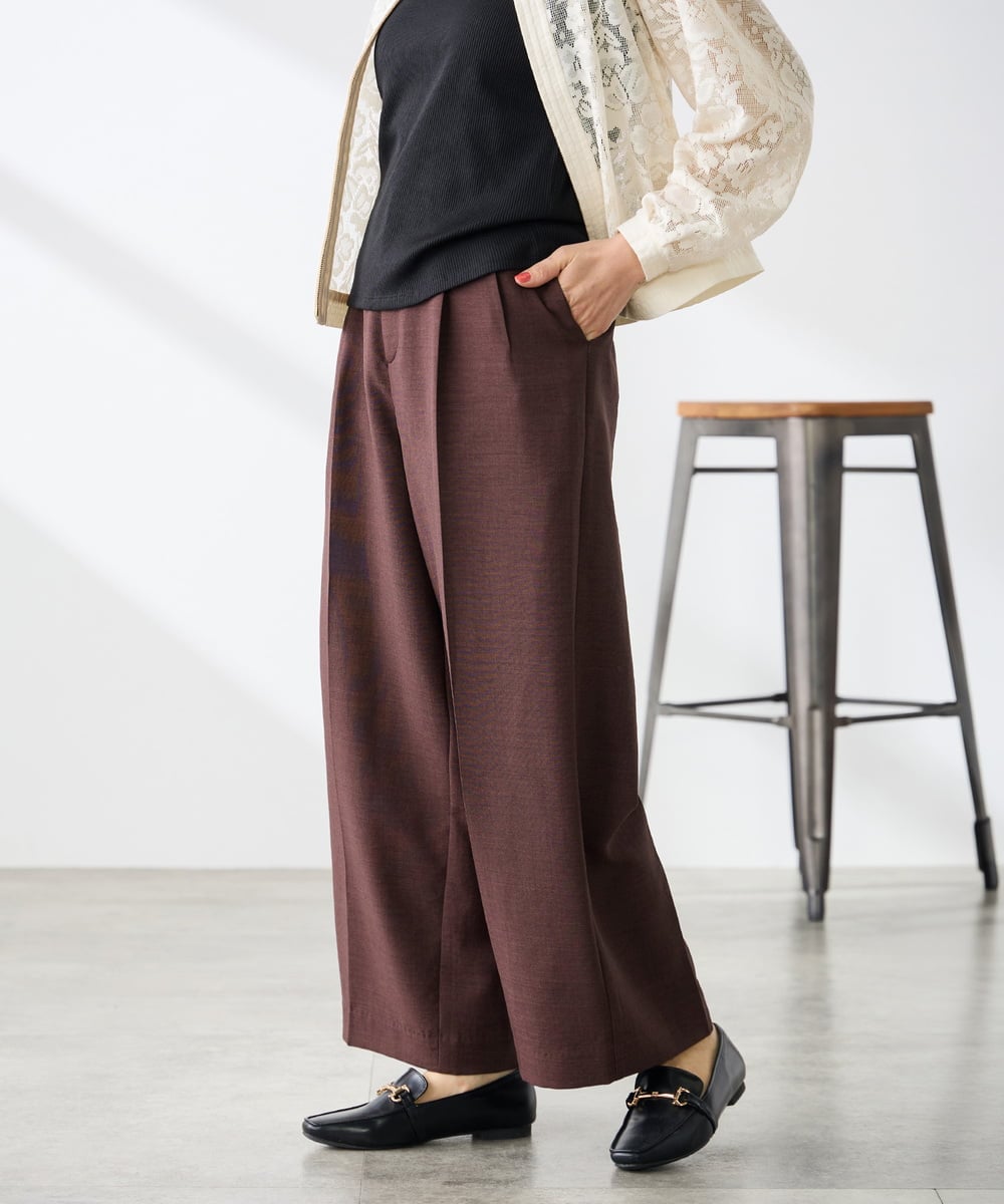 K3LGD11059 a.v.v Elmi(アー・ヴェ・ヴェ) 【低身長サイズ】リネンライク2タックワイドパンツ【セットアップ対応/接触冷感/UVカット/アンチピリング】 グレージュ