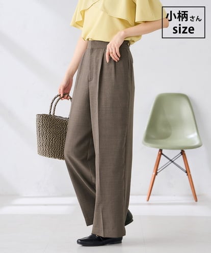 K3LGD11059 a.v.v Elmi 【低身長サイズ/接触冷感/UVカット】リネンライク2タックワイドパンツ【セットアップ対応/アンチピリング】