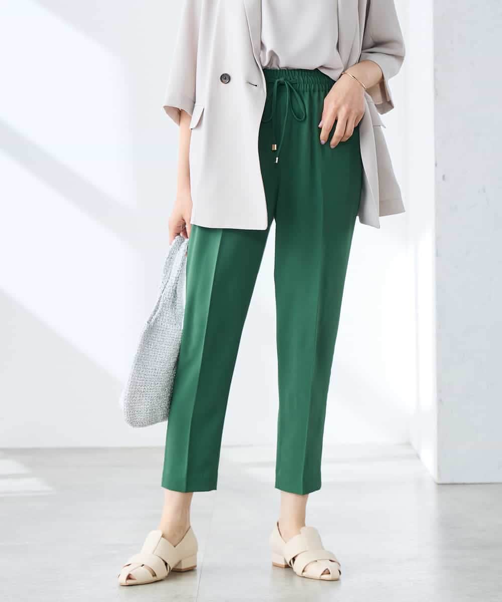 K3LGD14049 a.v.v Elmi(アー・ヴェ・ヴェ) 【低身長サイズ/接触冷感/速乾/UVカット/イージーケア】イージーテーパードパンツ グリーン