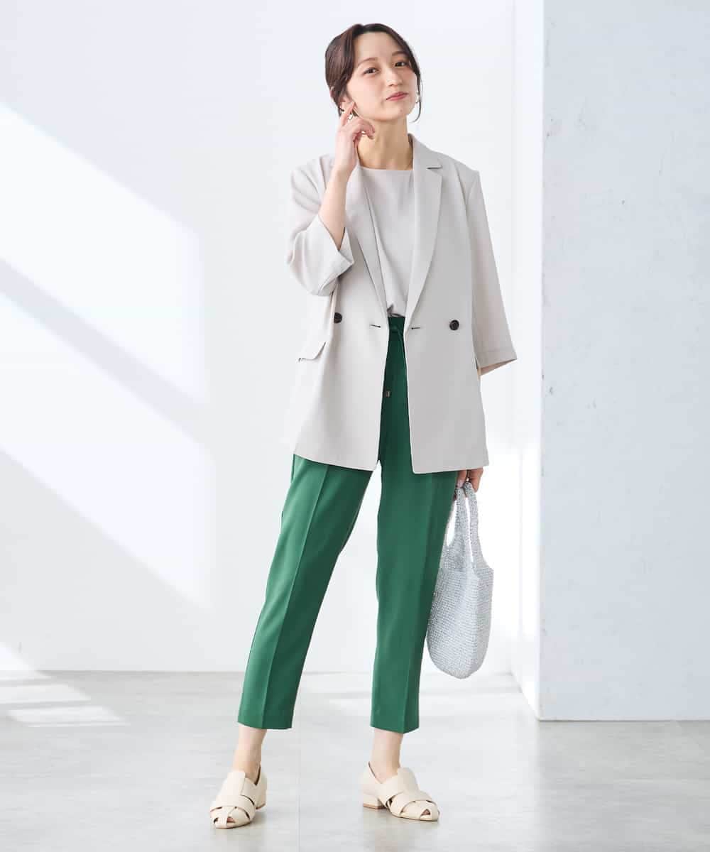 K3LGD14049 a.v.v Elmi(アー・ヴェ・ヴェ) 【低身長サイズ/接触冷感/速乾/UVカット/イージーケア】イージーテーパードパンツ グリーン