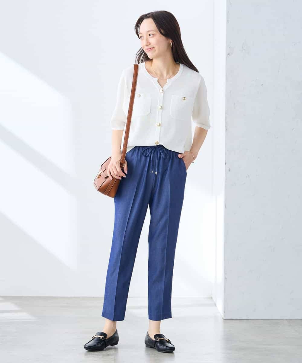 K3LGD14049 a.v.v Elmi(アー・ヴェ・ヴェ) 【低身長サイズ/接触冷感/速乾/UVカット/イージーケア】イージーテーパードパンツ グリーン