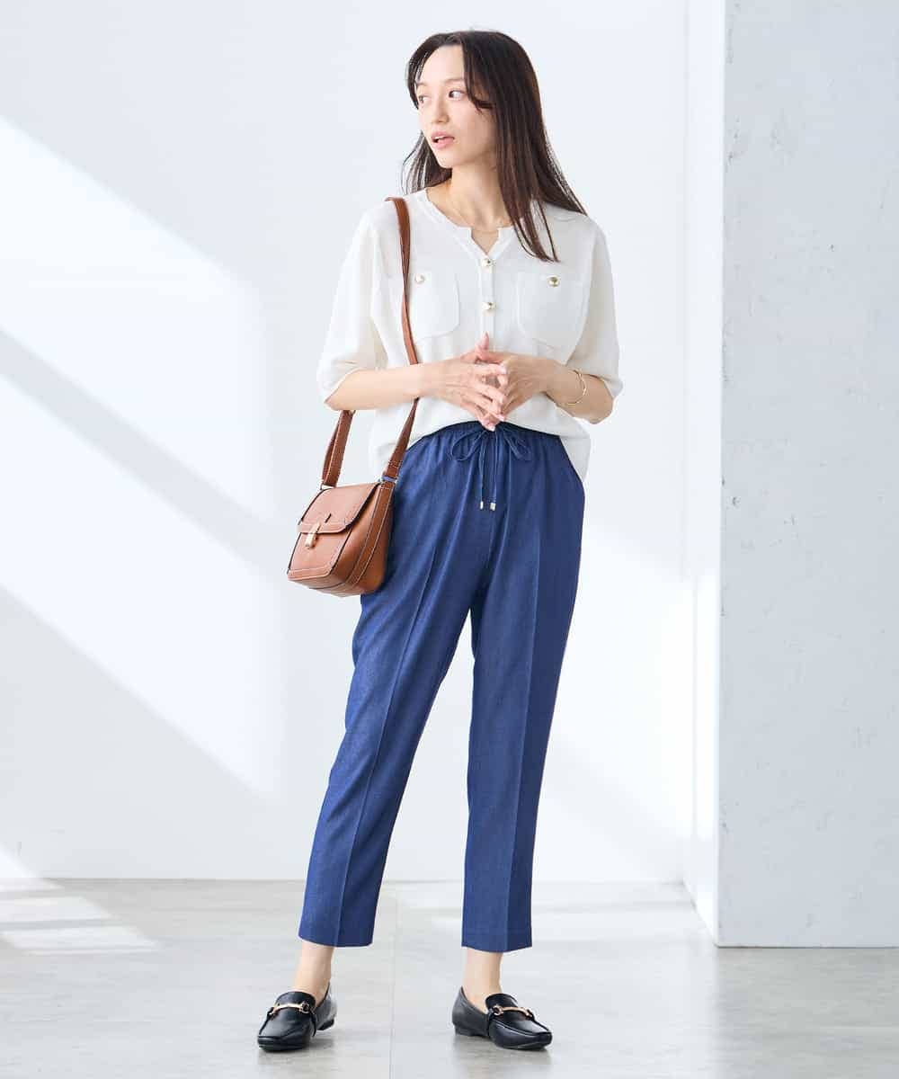 K3LGD14049 a.v.v Elmi(アー・ヴェ・ヴェ) 【低身長サイズ/接触冷感/速乾/UVカット/イージーケア】イージーテーパードパンツ グリーン