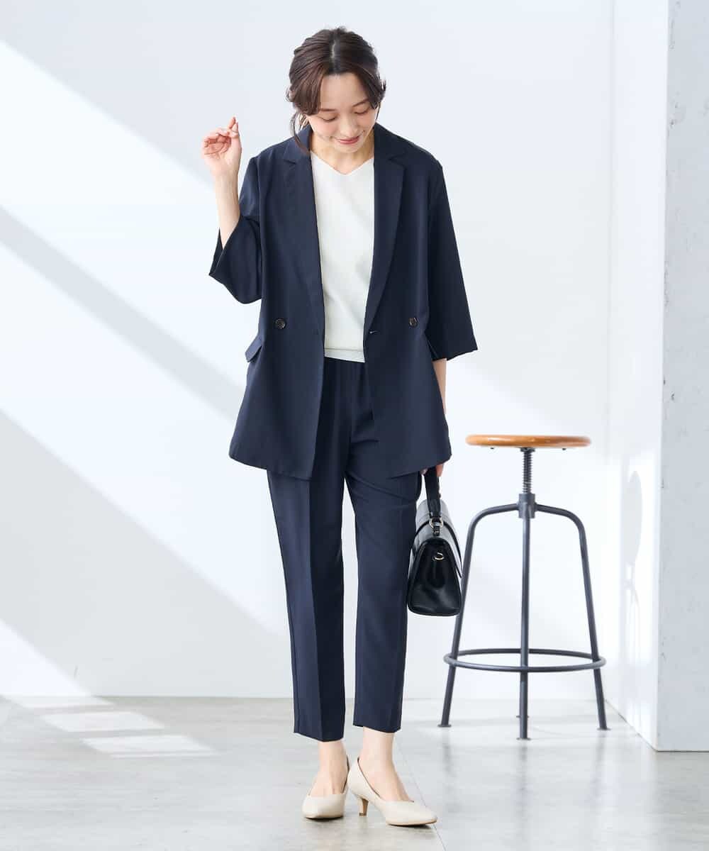 K3LGD14049 a.v.v Elmi(アー・ヴェ・ヴェ) 【低身長サイズ/接触冷感/速乾/UVカット/イージーケア】イージーテーパードパンツ グリーン