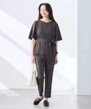 K3LGD14049 a.v.v Elmi(アー・ヴェ・ヴェ) 【低身長サイズ/接触冷感/速乾/UVカット/イージーケア】イージーテーパードパンツ グリーン