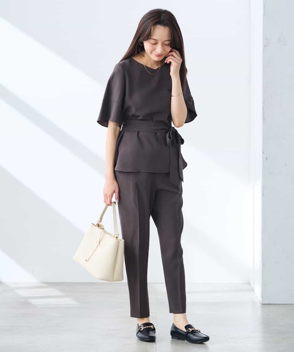 K3LGD14049 a.v.v Elmi(アー・ヴェ・ヴェ) 【低身長サイズ/接触冷感/速乾/UVカット/イージーケア】イージーテーパードパンツ グリーン