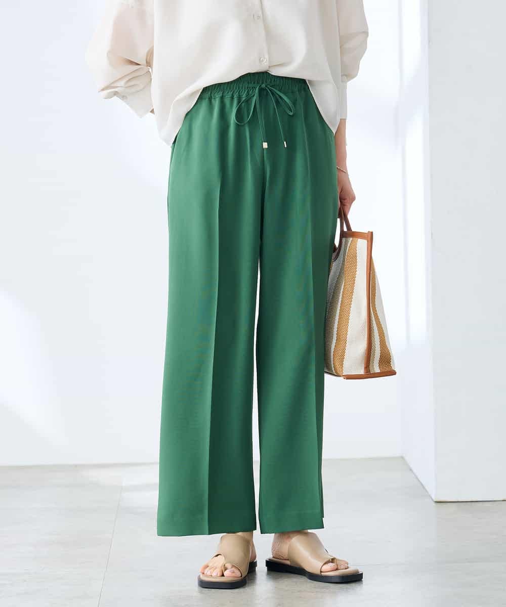 K3LGD15049 a.v.v Elmi(アー・ヴェ・ヴェ) 【低身長サイズ/接触冷感/速乾/UVカット/イージーケア】イージーワイドパンツ グリーン