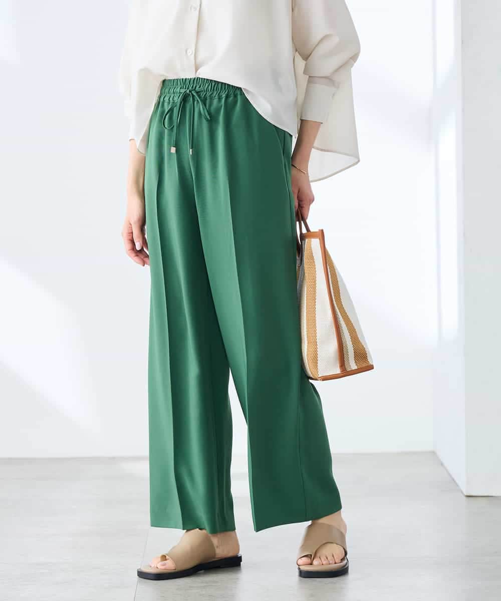 K3LGD15049 a.v.v Elmi(アー・ヴェ・ヴェ) 【低身長サイズ/接触冷感/速乾/UVカット/イージーケア】イージーワイドパンツ グリーン