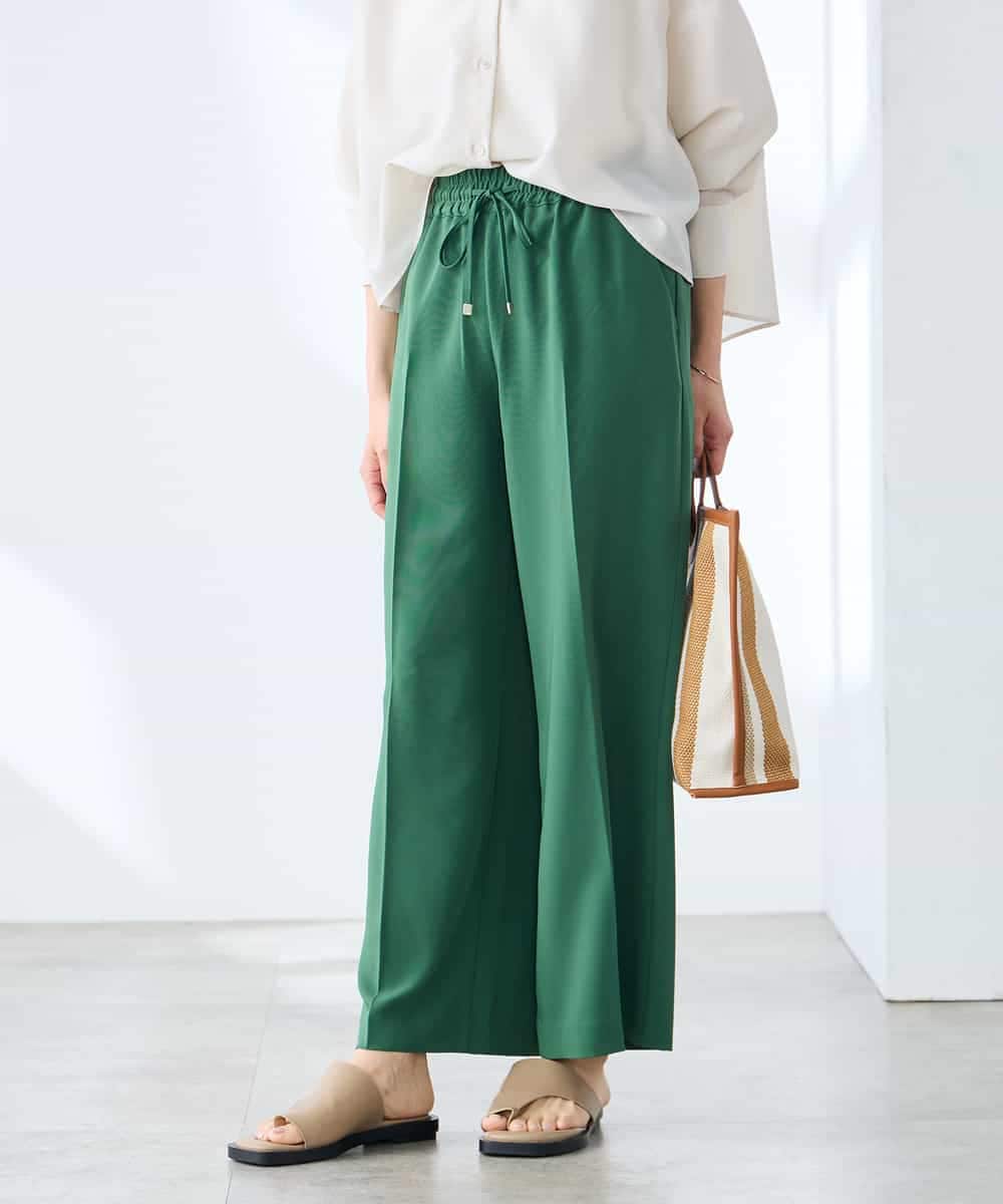 K3LGD15049 a.v.v Elmi(アー・ヴェ・ヴェ) 【低身長サイズ/接触冷感/速乾/UVカット/イージーケア】イージーワイドパンツ グリーン